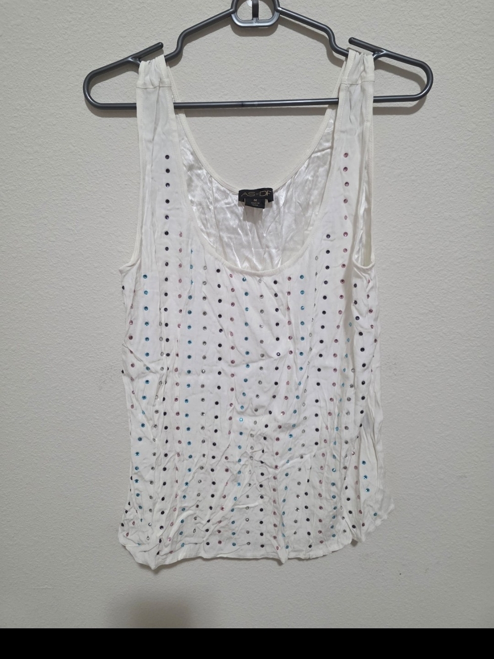 Embellished White Scoop Tank Top with Multicolor Studs